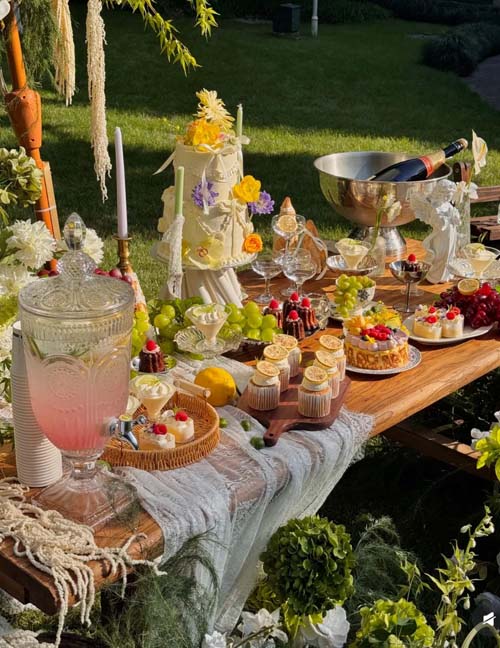 夏日花園主題甜點桌，檸檬蛋糕與氣泡飲佈置｜森の魚下午茶外燴佈置｜森之魚外燴