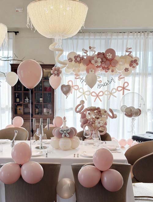 粉白氣球生日派對，柔和浪漫｜森の魚派對佈置｜森之魚外燴